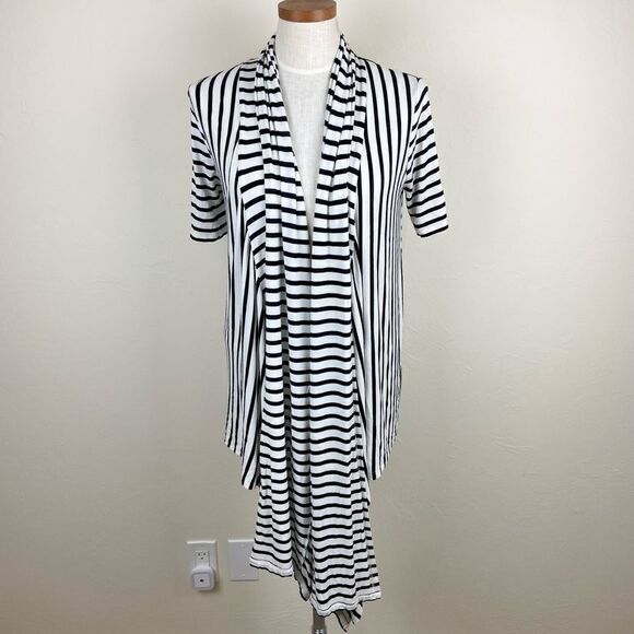 Alice + Olivia Open Front Striped Wrap Cardigan - White & Black - Picture 1 of 6